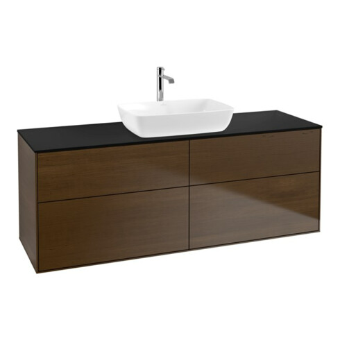 V&B Waschtischunterschrank Wandbeleuchtung Finion 160x60cm, Abd.-Pl. bla m, Walnut veneer