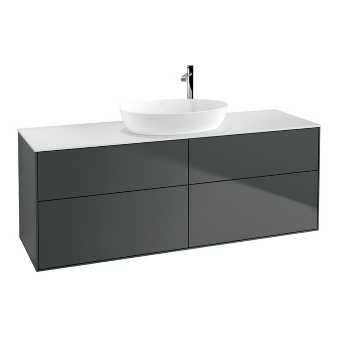 V&B Waschtischunterschrank Wandbeleuchtung Finion 160x60cm, Abd.-Pl. wh. m, md bl. m Lac