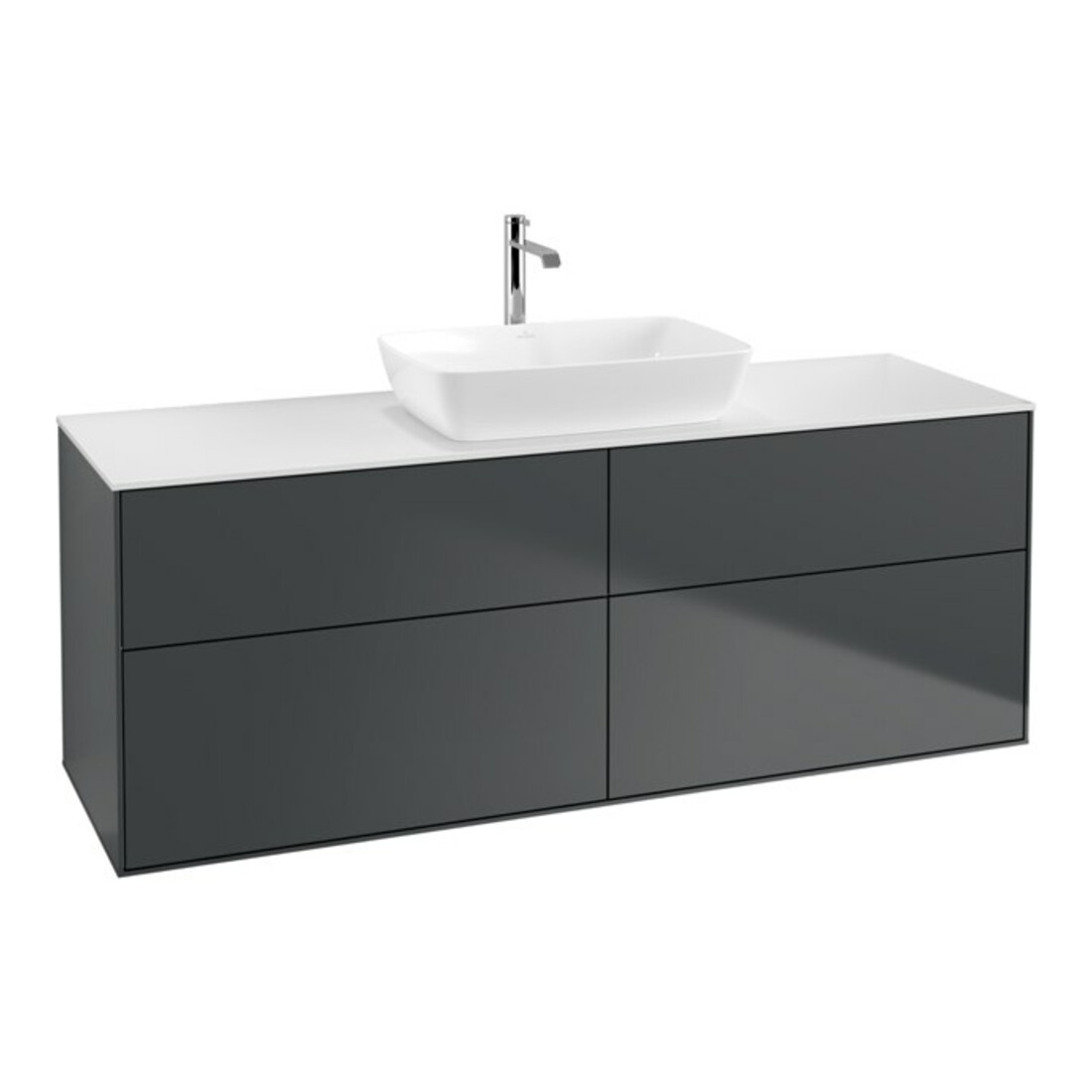 V&B Waschtischunterschrank Wandbeleuchtung Finion 160x60cm, Abd.-Pl. wh. m, md bl. m Lac