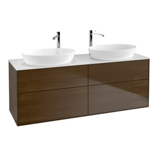 V&B Waschtischunterschrank Wandbeleuchtung Finion 160x60cm, Abd.-Pl. wh. m, Walnut veneer