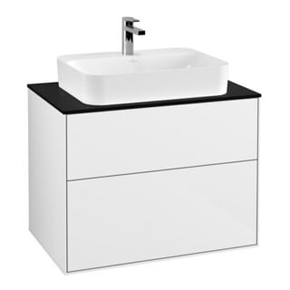 V&B Waschtischunterschrank Wandbeleuchtung Finion 80x60,3cm, Abd.-Pl. bla m, glo wh. Lac