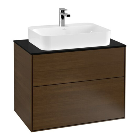 V&B Waschtischunterschrank Wandbeleuchtung Finion 80x60,3cm, Abd.-Pl. bla m, Walnut veneer