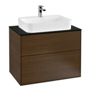 V&B Waschtischunterschrank Wandbeleuchtung Finion 80x60,3cm, Abd.-Pl. bla m, Walnut veneer