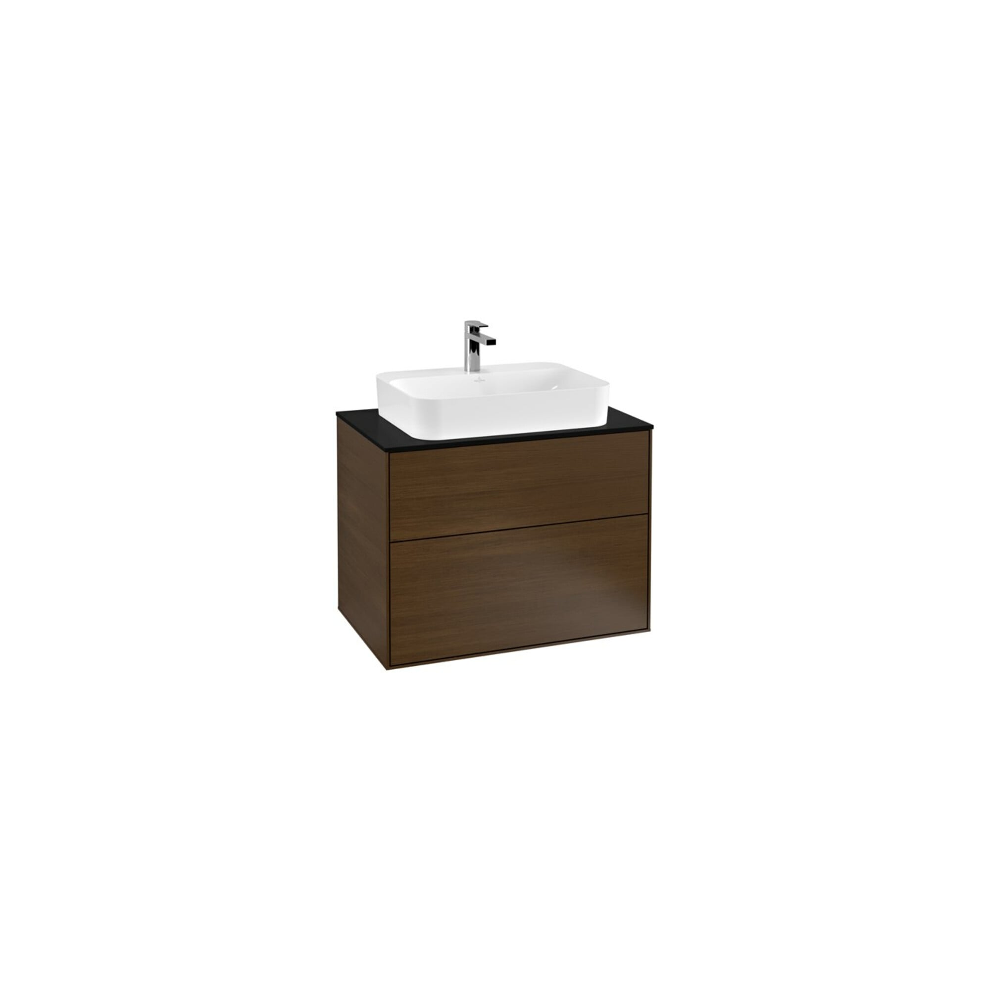 V&B Waschtischunterschrank Wandbeleuchtung Finion 80x60,3cm, Abd.-Pl. bla m, Walnut veneer ; Villeroy & Boch