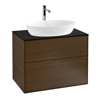 V&B Waschtischunterschrank Wandbeleuchtung Finion 80x60,3cm, Abd.-Pl. bla m, Walnut veneer