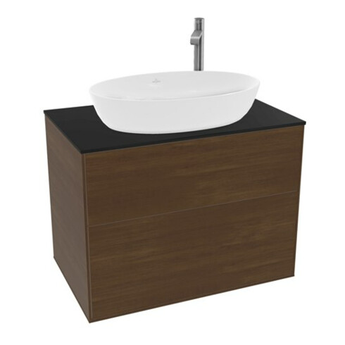 V&B Waschtischunterschrank Wandbeleuchtung Finion 80x60,3cm, Abd.-Pl. bla m, Walnut veneer