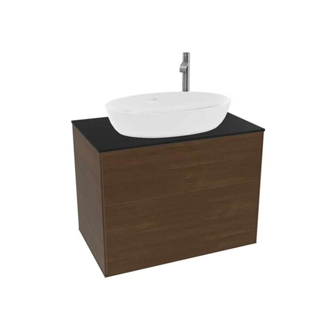 V&B Waschtischunterschrank Wandbeleuchtung Finion 80x60,3cm, Abd.-Pl. bla m, Walnut veneer