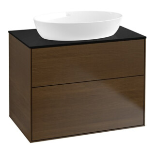 V&B Waschtischunterschrank Wandbeleuchtung Finion 80x60,3cm, Abd.-Pl. bla m, Walnut veneer