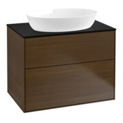 V&B Waschtischunterschrank Wandbeleuchtung Finion 80x60,3cm, Abd.-Pl. bla m, Walnut veneer