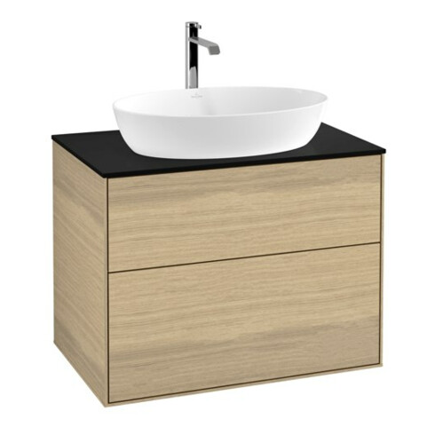 V&B Waschtischunterschrank Wandbeleuchtung Finion 80x60,3cm, Abd.-Pl. bla matt, Oak Veneer