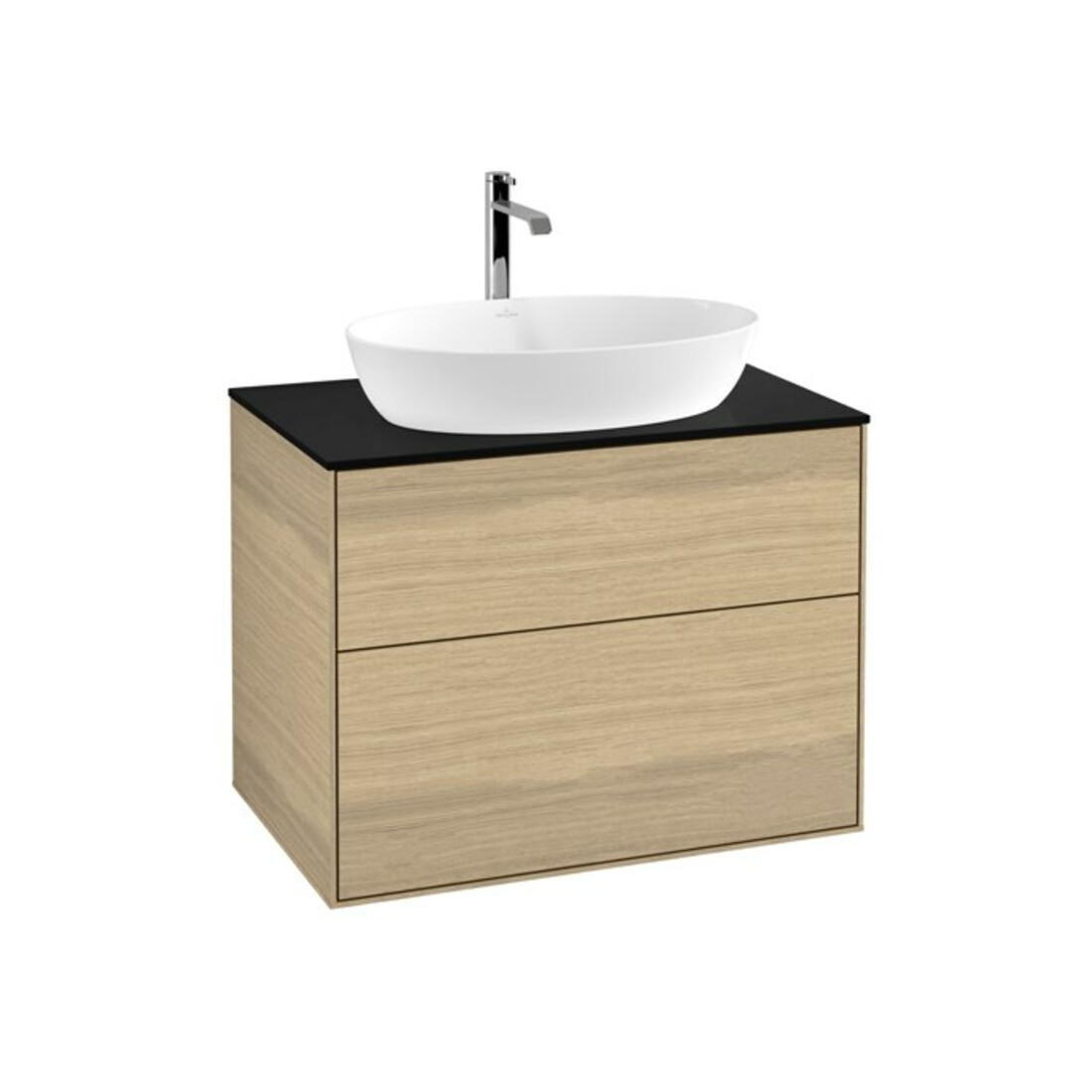 V&B Waschtischunterschrank Wandbeleuchtung Finion 80x60,3cm, Abd.-Pl. bla matt, Oak Veneer