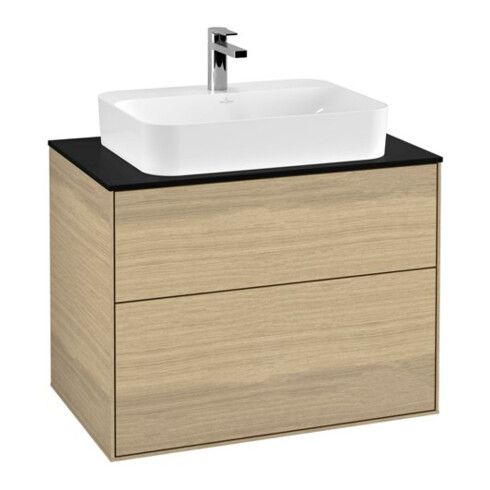 V&B Waschtischunterschrank Wandbeleuchtung Finion 80x60,3cm, Abd.-Pl. bla matt, Oak Veneer