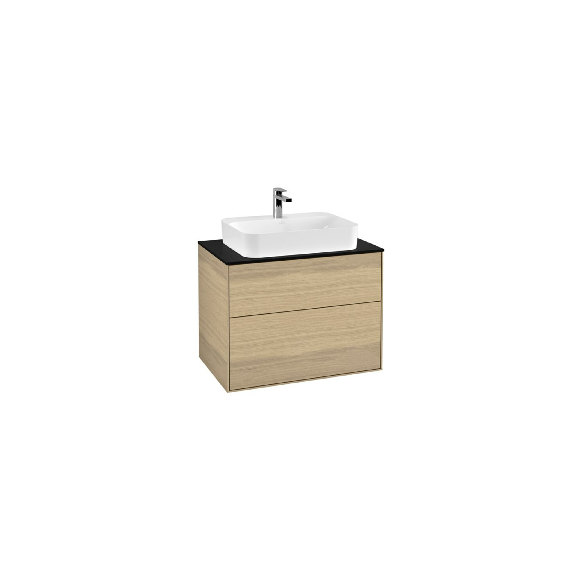 V&B Waschtischunterschrank Wandbeleuchtung Finion 80x60,3cm, Abd.-Pl. bla matt, Oak Veneer ; Villeroy & Boch