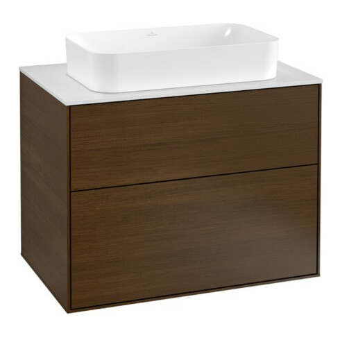 V&B Waschtischunterschrank Wandbeleuchtung Finion 80x60,3cm, Abd.-Pl. wh. m, Walnut veneer