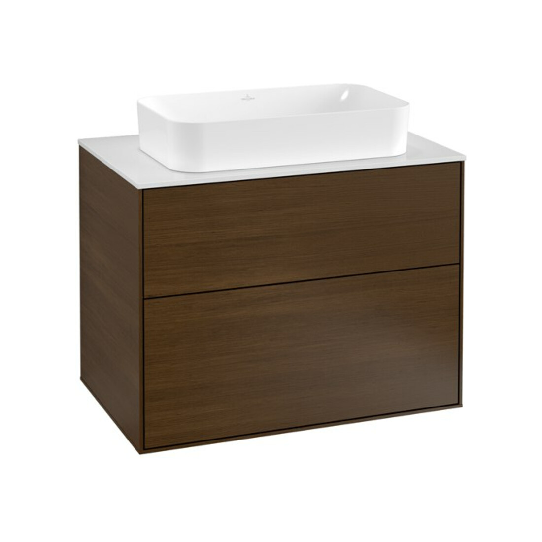 V&B Waschtischunterschrank Wandbeleuchtung Finion 80x60,3cm, Abd.-Pl. wh. m, Walnut veneer