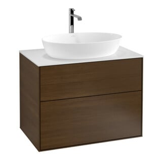 V&B Waschtischunterschrank Wandbeleuchtung Finion 80x60,3cm, Abd.-Pl. wh. m, Walnut veneer