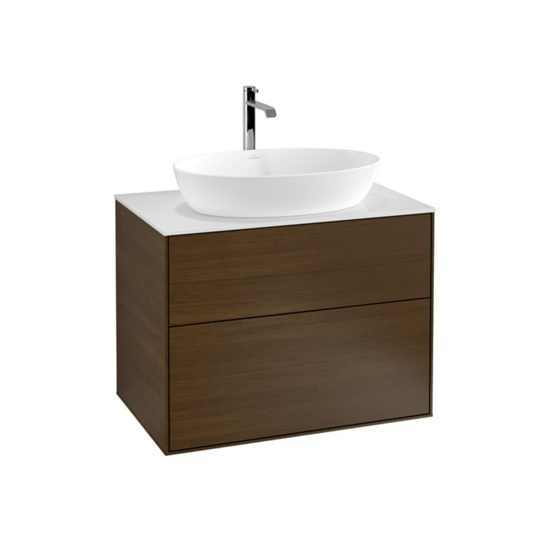 V&B Waschtischunterschrank Wandbeleuchtung Finion 80x60,3cm, Abd.-Pl. wh. m, Walnut veneer