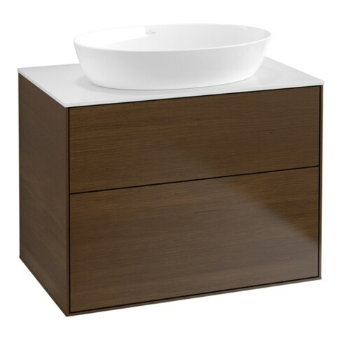 V&B Waschtischunterschrank Wandbeleuchtung Finion 80x60,3cm, Abd.-Pl. wh. m, Walnut veneer