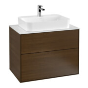 V&B Waschtischunterschrank Wandbeleuchtung Finion 80x60,3cm, Abd.-Pl. wh. m, Walnut veneer
