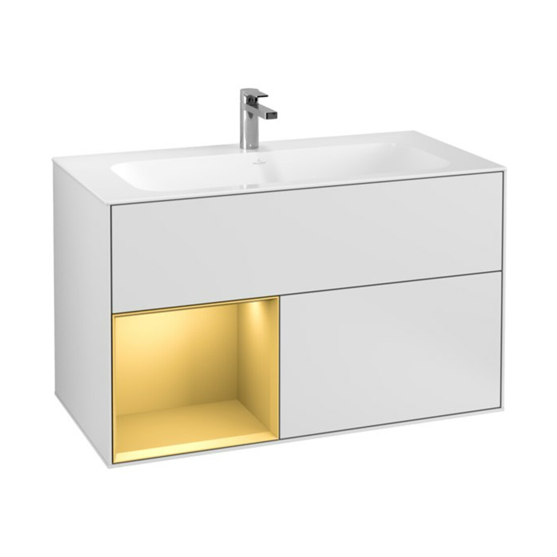 V&B Waschtischunterschrank Wandbeleuchtung Finion 99,6x59,1cm, Reg li gol m, wh. m lacquer