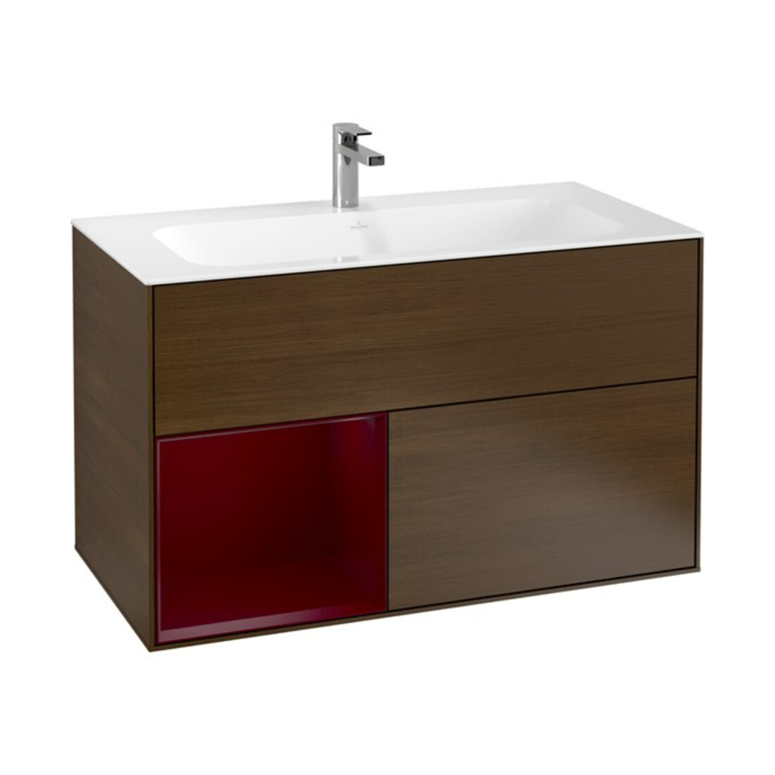 V&B Waschtischunterschrank Wandbeleuchtung Finion 99,6x59,1cm, Reg li Peony, Walnut veneer