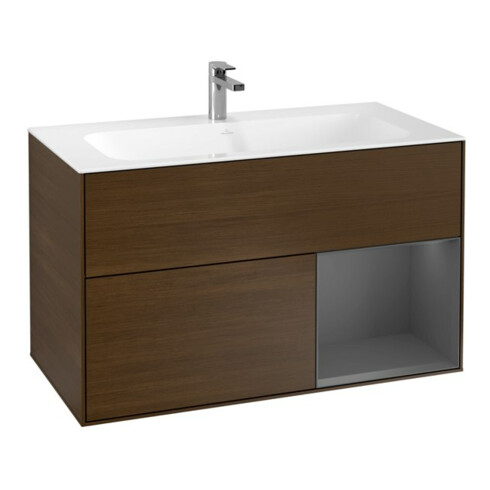 V&B Waschtischunterschrank Wandbeleuchtung Finion 99,6x59,1cm, Reg re Anthrac. m, wal ven