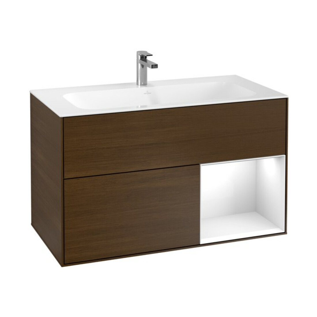 V&B Waschtischunterschrank Wandbeleuchtung Finion 99,6x59,1cm, Reg re glo wh. Lac, wal ven