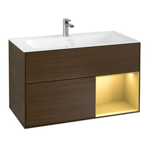 V&B Waschtischunterschrank Wandbeleuchtung Finion 99,6x59,1cm, Reg re gol m, Walnut veneer