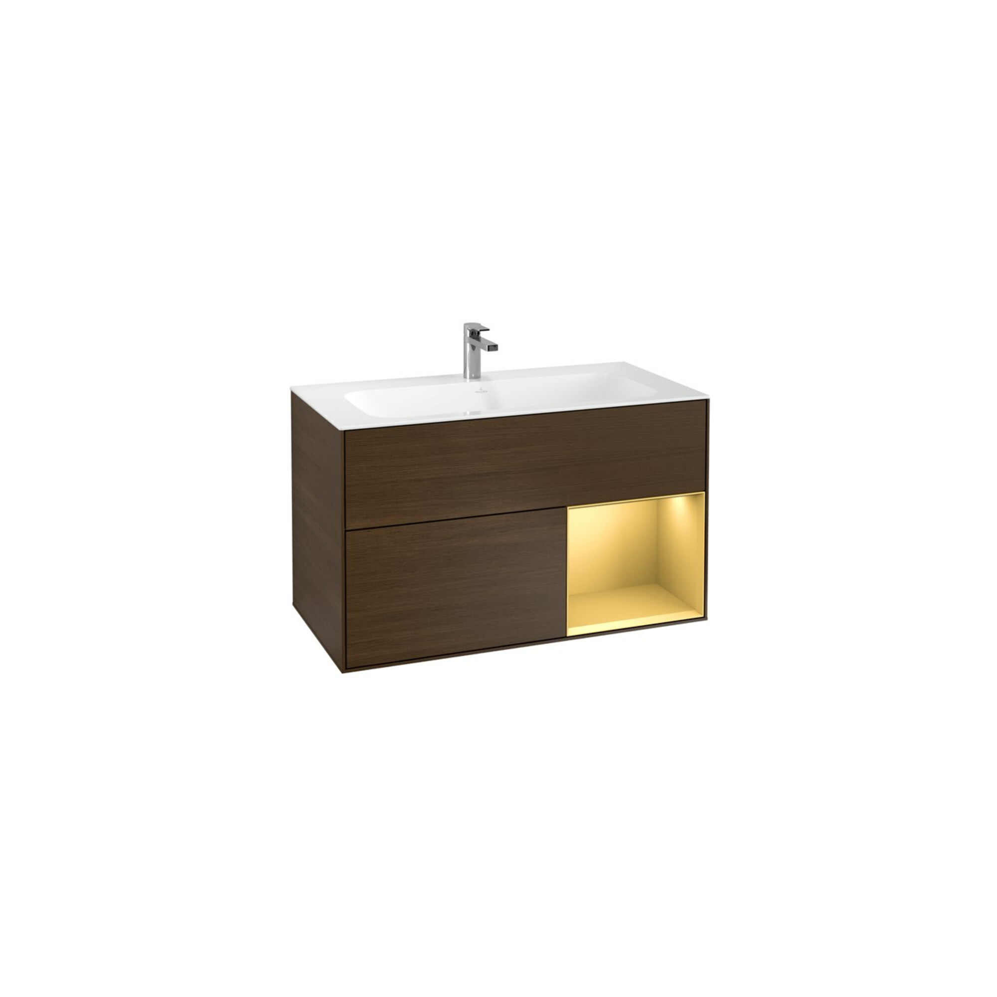 V&B Waschtischunterschrank Wandbeleuchtung Finion 99,6x59,1cm, Reg re gol m, Walnut veneer ; Villeroy & Boch