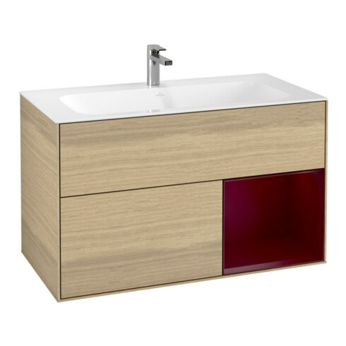 V&B Waschtischunterschrank Wandbeleuchtung Finion 99,6x59,1cm, Reg re Peony, Oak Veneer