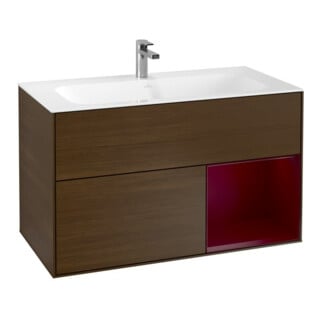 V&B Waschtischunterschrank Wandbeleuchtung Finion 99,6x59,1cm, Reg re Peony, Walnut veneer
