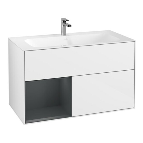 V&B Waschtischunterschrank Wandbeleuchtung Finion 99,6x59,1cm, Rg l md b m La, glo wh. Lac