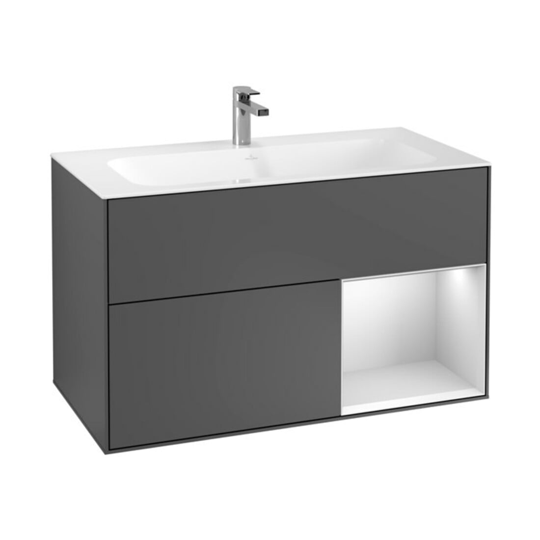 V&B Waschtischunterschrank Wandbeleuchtung Finion 99,6x59,1cm, Rg re wh. m Lac, Anthrac. m