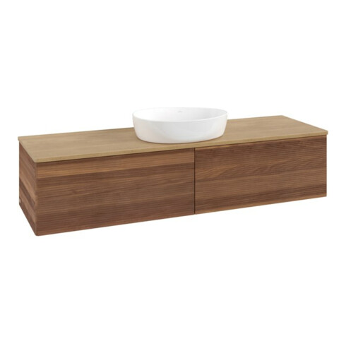 V&B Waschtischunterschrank mit Frontstruktur -Beleuchtung Antao 160x50cm, WBP-farbe hon. Oa, warm walnut