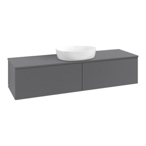 V&B Waschtischunterschrank mit Frontstruktur -Beleuchtung Antao 160x50cm, WBP-farbe Lac, Anthrac. m Lac