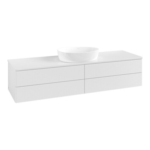 V&B Waschtischunterschrank mit Frontstruktur -Beleuchtung Antao 160x50cm, WBP-farbe Lac, glo wh. lacquer