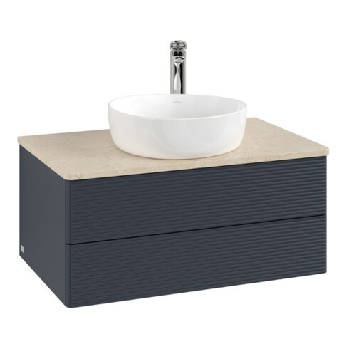 V&B Waschtischunterschrank mit Frontstruktur -Beleuchtung Antao 80x36x50cm, HL, WBP botti., md bl. m Lac