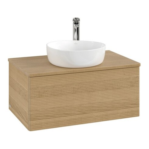 V&B Waschtischunterschrank mit Frontstruktur -Beleuchtung Antao 80x36x50cm, HL, WBP hon. Oa, hon. Oa