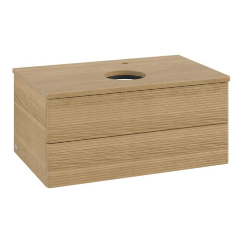 V&B Waschtischunterschrank mit Frontstruktur -Beleuchtung Antao 80x36x50cm, HL, WBP hon. Oa, hon. Oa