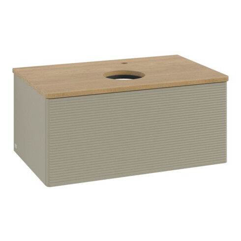 V&B Waschtischunterschrank mit Frontstruktur -Beleuchtung Antao 80x36x50cm, HL, WBP hon. Oa, st Gr m Lac
