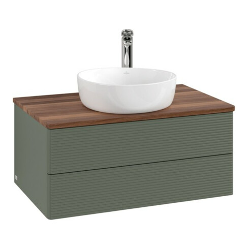 V&B Waschtischunterschrank mit Frontstruktur -Beleuchtung Antao 80x36x50cm, HL, WBP w wa, lea gre. m Lac