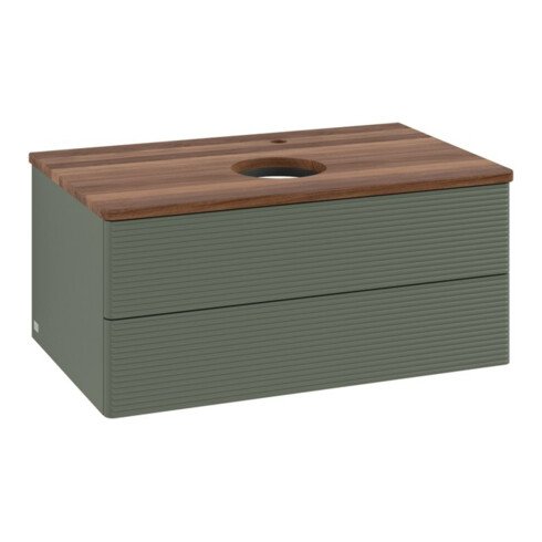 V&B Waschtischunterschrank mit Frontstruktur -Beleuchtung Antao 80x36x50cm, HL, WBP w wa, lea gre. m Lac