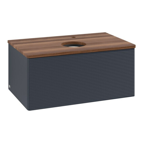 V&B Waschtischunterschrank mit Frontstruktur -Beleuchtung Antao 80x36x50cm, HL, WBP w. wal, md bl. m Lac
