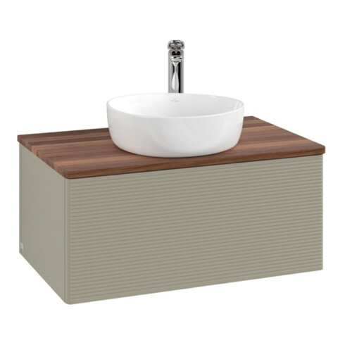 V&B Waschtischunterschrank mit Frontstruktur -Beleuchtung Antao 80x36x50cm, HL, WBP w. wal, st. Gr m Lac