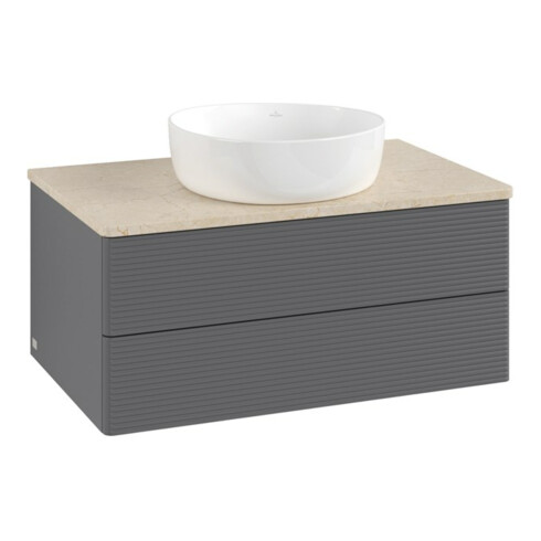 V&B Waschtischunterschrank mit Frontstruktur -Beleuchtung Antao 80x36x50cm, WBP botti., Anthrac. m Lac