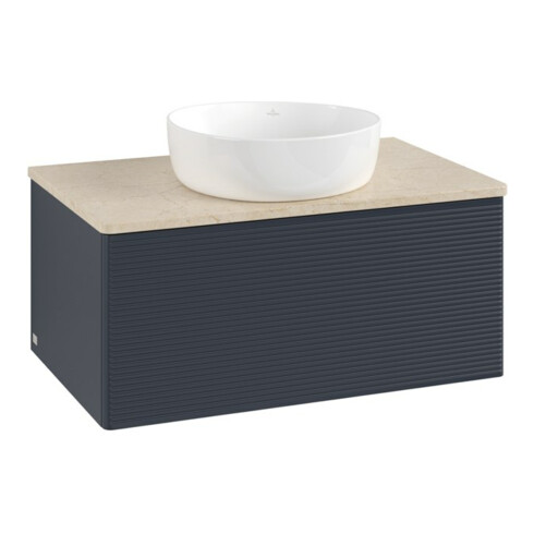 V&B Waschtischunterschrank mit Frontstruktur -Beleuchtung Antao 80x36x50cm, WBP botti., md bl. m Lac