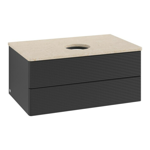 V&B Waschtischunterschrank mit Frontstruktur -Beleuchtung Antao 80x36x50cm, WBP-farbe botti., bla m Lac