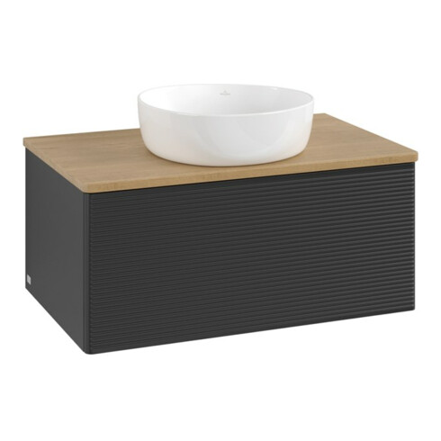 V&B Waschtischunterschrank mit Frontstruktur -Beleuchtung Antao 80x36x50cm, WBP-farbe hon. Oa, bla m Lac