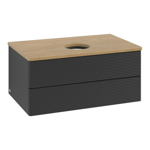 V&B Waschtischunterschrank mit Frontstruktur -Beleuchtung Antao 80x36x50cm, WBP-farbe hon. Oa, bla m Lac