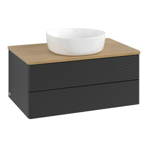 V&B Waschtischunterschrank mit Frontstruktur -Beleuchtung Antao 80x36x50cm, WBP-farbe hon. Oa, bla m Lac